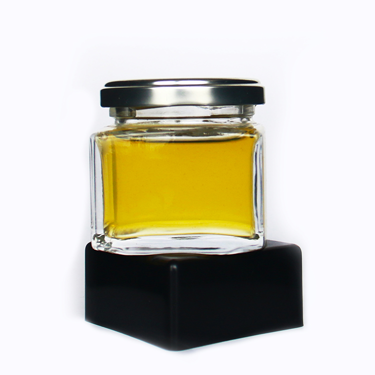 High Quality Square Glass Jar with Twist Off Lid and Plastic Outer Cap