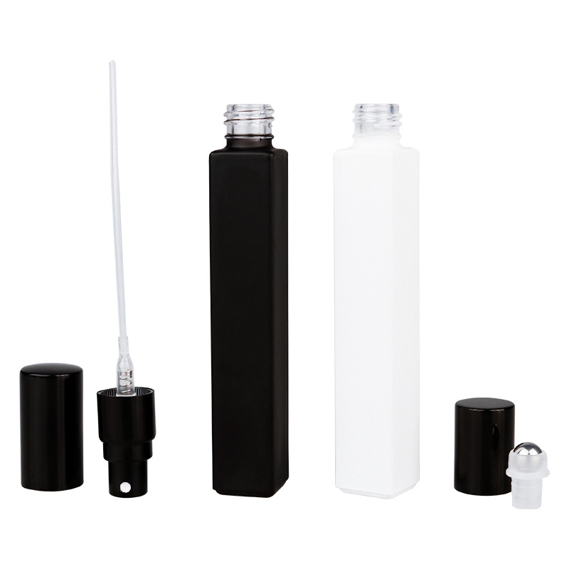 High Quality Thick Bottom 10ml Mini Square Black&White Refillable Perfume Spray Bottle with Aluminum Atomizers for Perfume