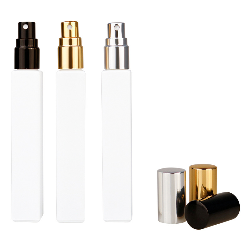 High Quality Thick Bottom 10ml Mini Square Black&White Refillable Perfume Spray Bottle with Aluminum Atomizers for Perfume