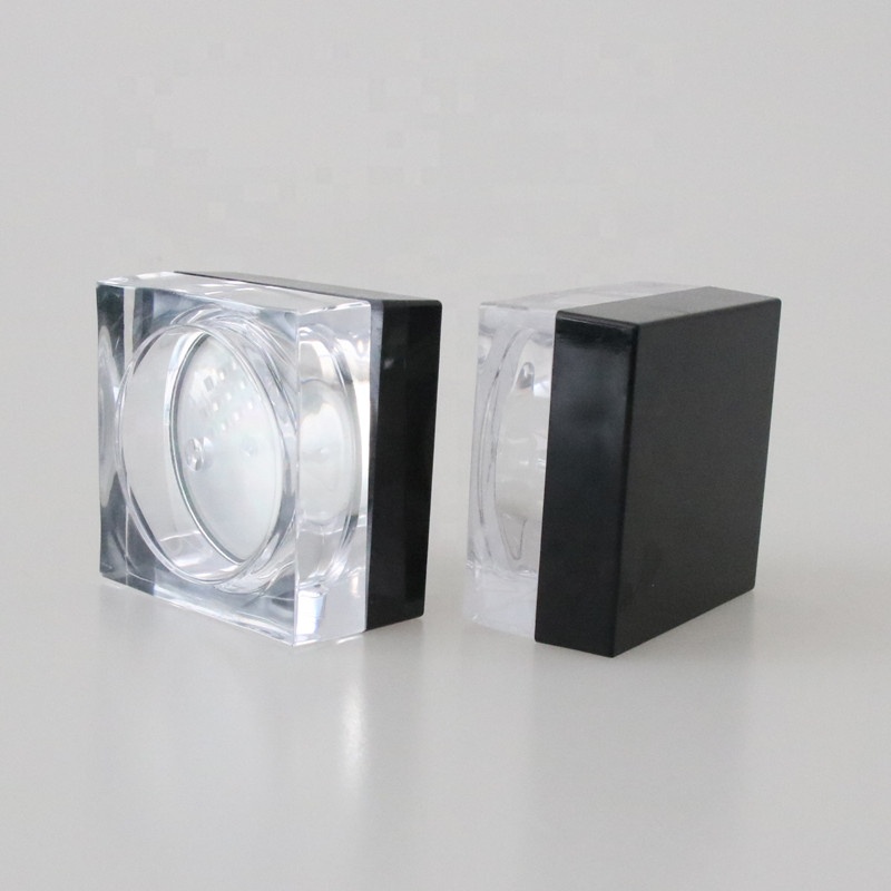 High Quality Transparent 15g Acrylic Square Cosmetic Loose Powder Compact Case Jar with Sifter