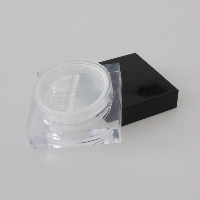 High Quality Transparent 15g Acrylic Square Cosmetic Loose Powder Compact Case Jar with Sifter