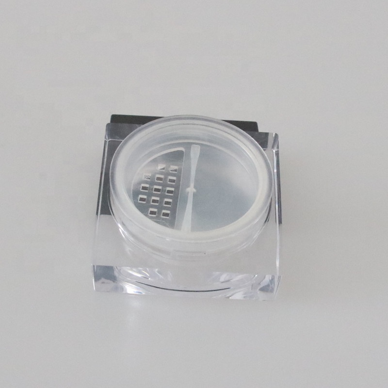High Quality Transparent 15g Acrylic Square Cosmetic Loose Powder Compact Case Jar with Sifter