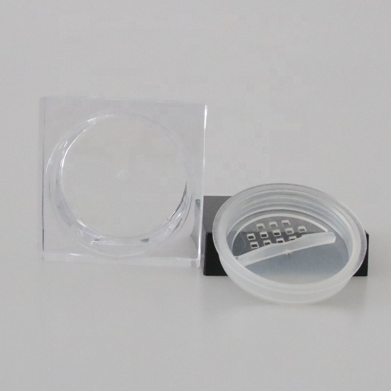 High Quality Transparent 15g Acrylic Square Cosmetic Loose Powder Compact Case Jar with Sifter