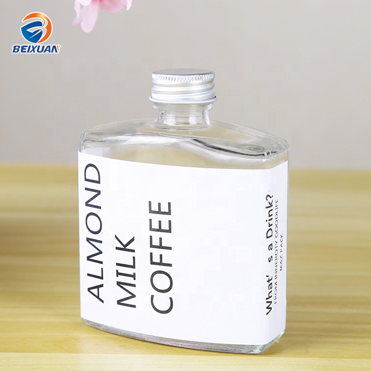 High Quality Wholesale 200ml Mini Beverage Packing Wine Flat Glass Bottle with Aluminium Lid for Whisky Vodka