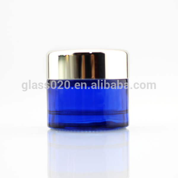 High Quality Wholesale Empty Blue Glass Cosmetic Luxury Jar For Cream With Lid Stocks Factory Price