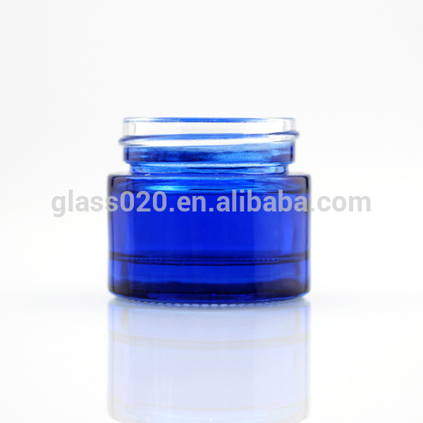 High Quality Wholesale Empty Blue Glass Cosmetic Luxury Jar For Cream With Lid Stocks Factory Price