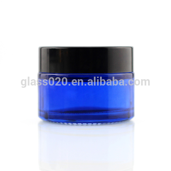 High Quality Wholesale Empty Blue Glass Cosmetic Luxury Jar For Cream With Lid Stocks Factory Price