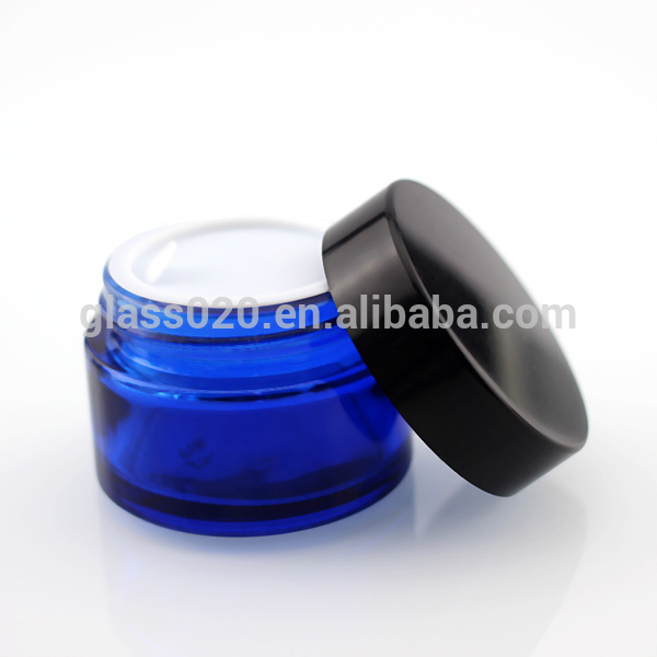High Quality Wholesale Empty Blue Glass Cosmetic Luxury Jar For Cream With Lid Stocks Factory Price