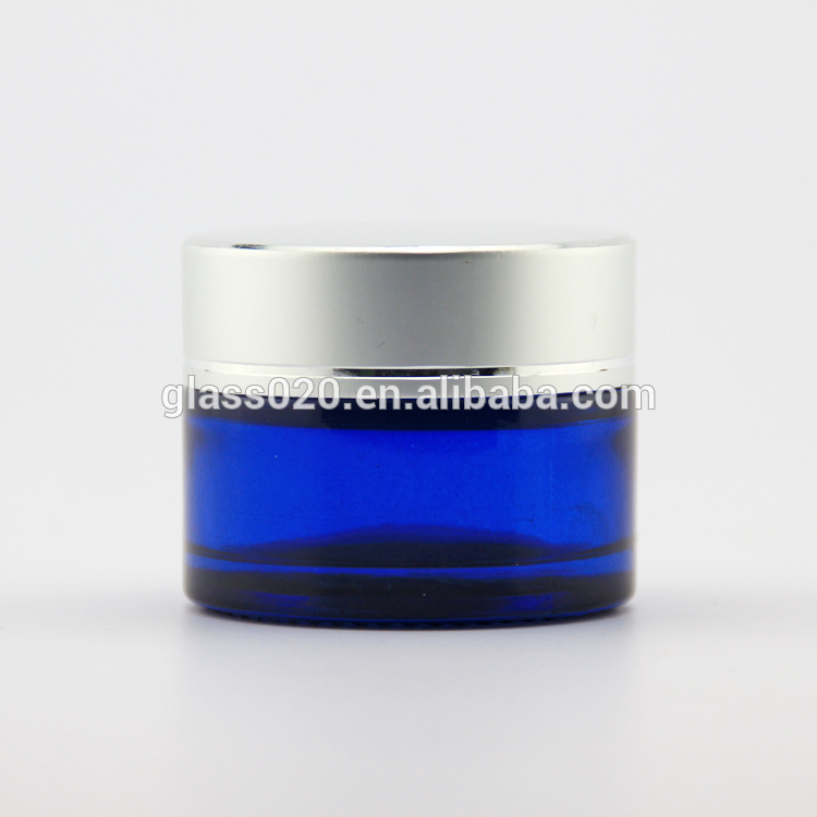 High Quality Wholesale Empty Blue Glass Cosmetic Luxury Jar For Cream With Lid Stocks Factory Price