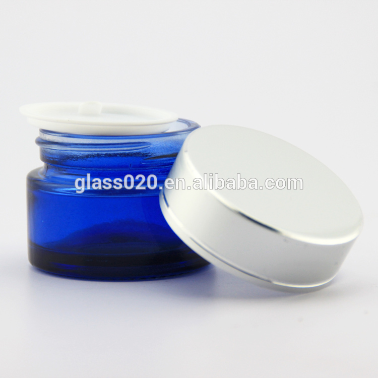 High Quality Wholesale Empty Blue Glass Cosmetic Luxury Jar For Cream With Lid Stocks Factory Price