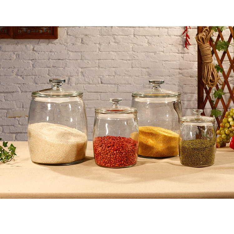 High Quality Wholesale Kitchen Food Grade Round Glass Storage Container Jar With Glass Lid