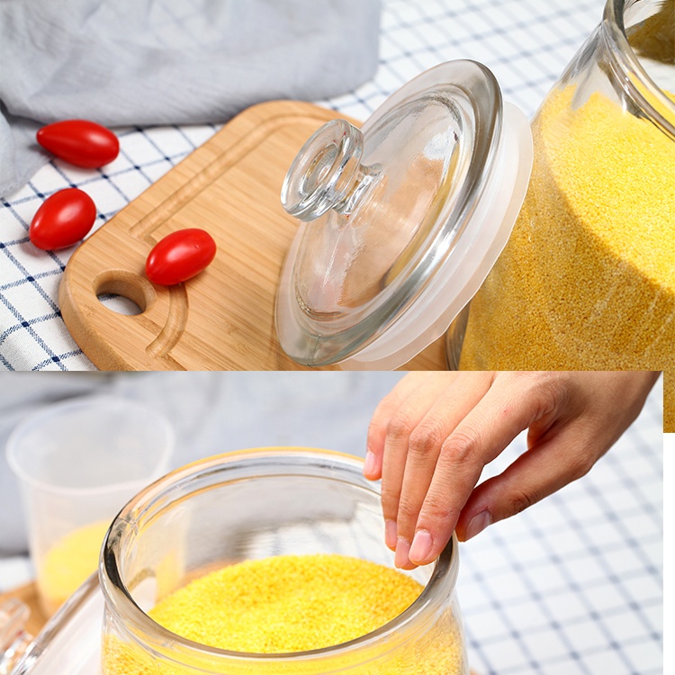 High Quality Wholesale Kitchen Food Grade Round Glass Storage Container Jar With Glass Lid