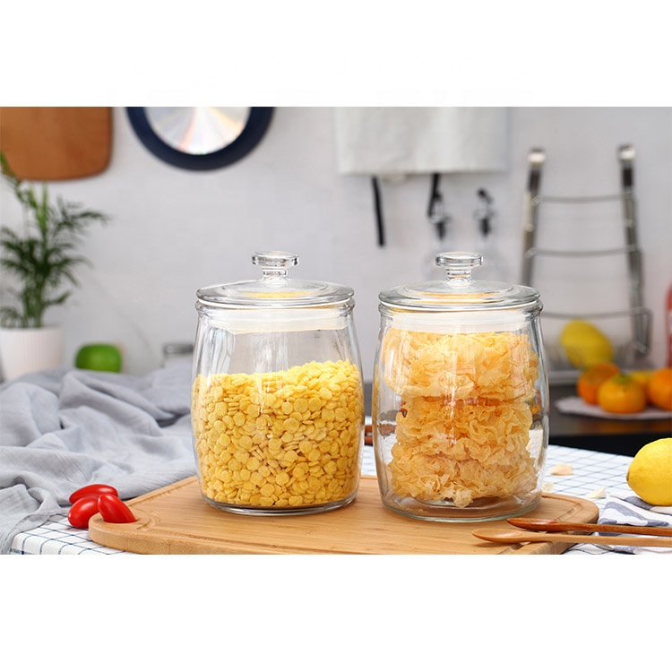 High Quality Wholesale Kitchen Food Grade Round Glass Storage Container Jar With Glass Lid