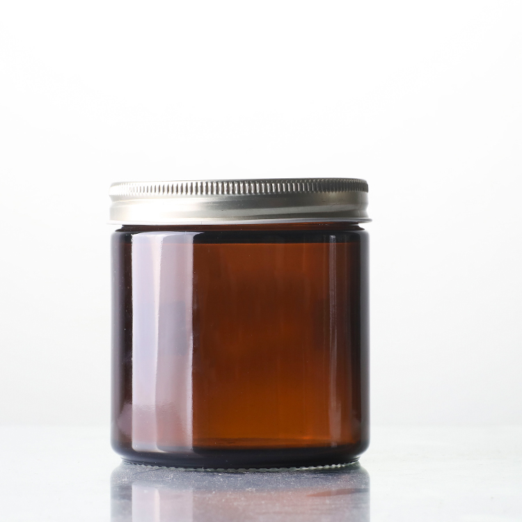 High Quality Wide Mouth 9oz Glass Amber Straight Sided Jar With Gold Lid