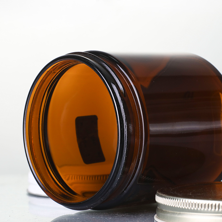 High Quality Wide Mouth 9oz Glass Amber Straight Sided Jar With Gold Lid