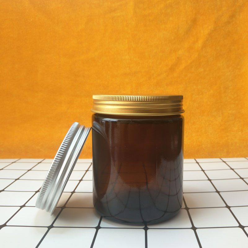 High Quality Wide Mouth 9oz Glass Amber Straight Sided Jar With Gold Lid