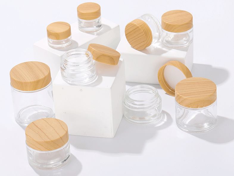 High Quality Wood Grain Lid Empty Custom Private Label Eco Friendly Reusable Glass Containers Lip Scrub Jars Wholesale Low Moq