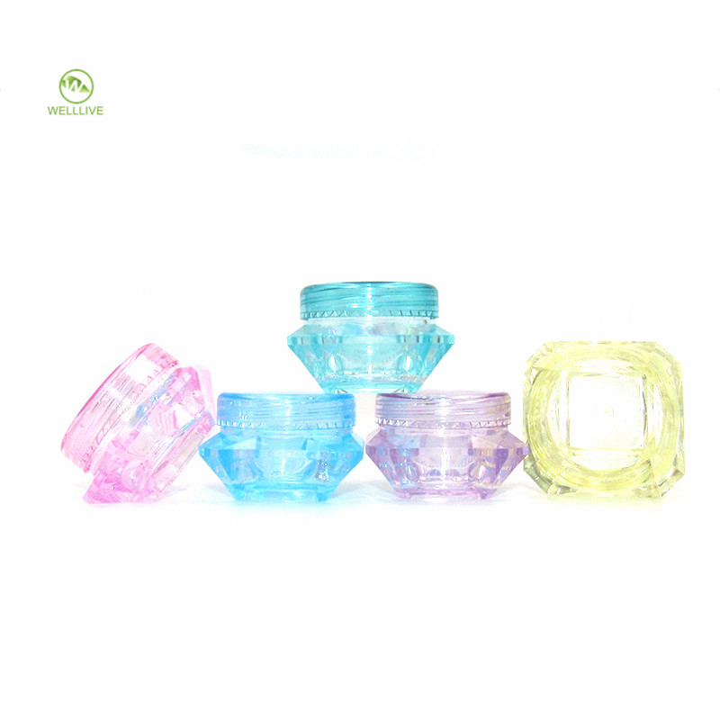 High Quality colored 5g clear PS diamond containers travel cosmetic glitter jar