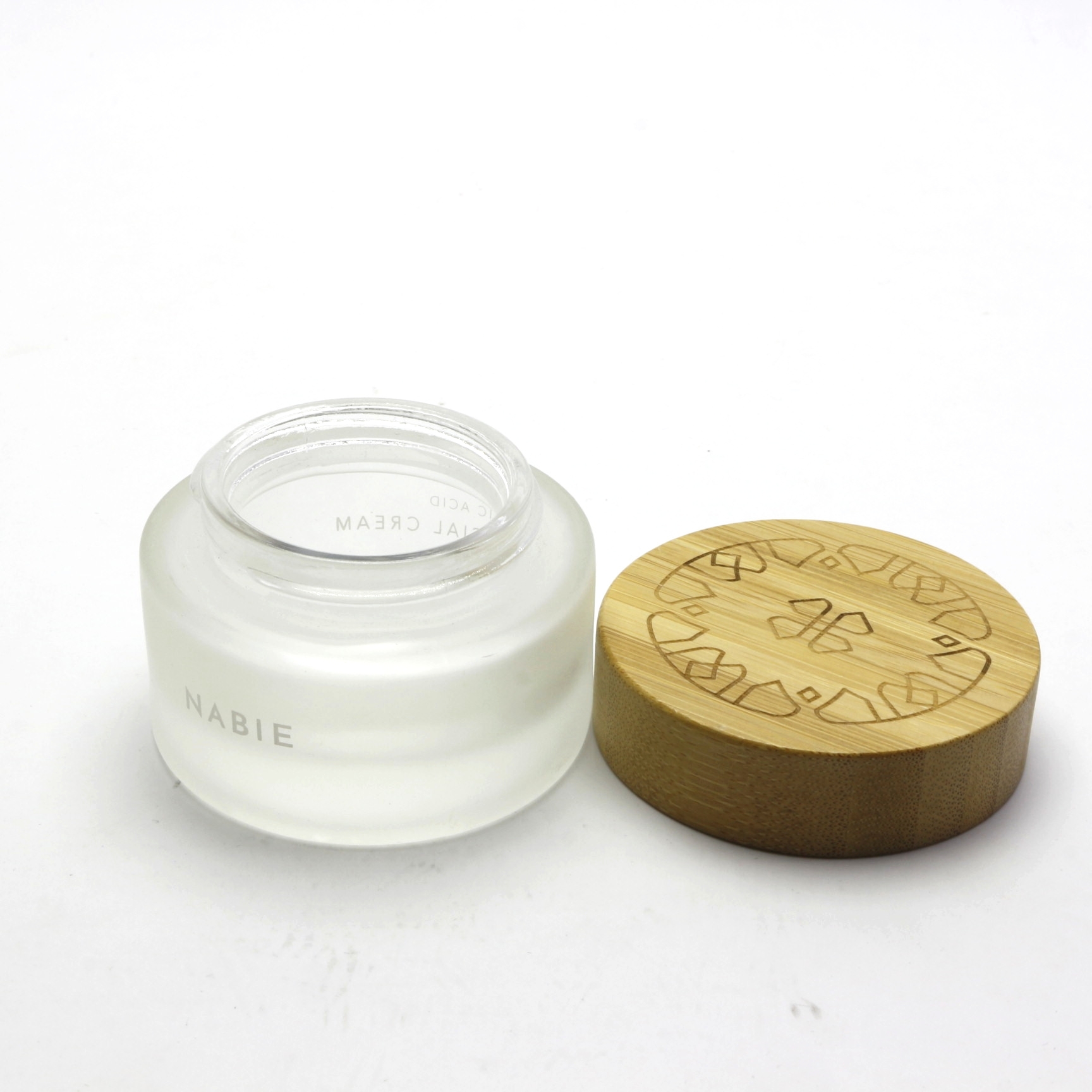 High Quality cosmetic containers frosted cream glass jar with bamboo lid BJ-182R
