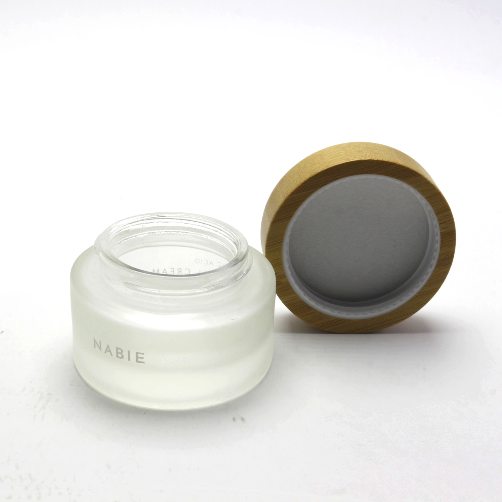 High Quality cosmetic containers frosted cream glass jar with bamboo lid BJ-182R