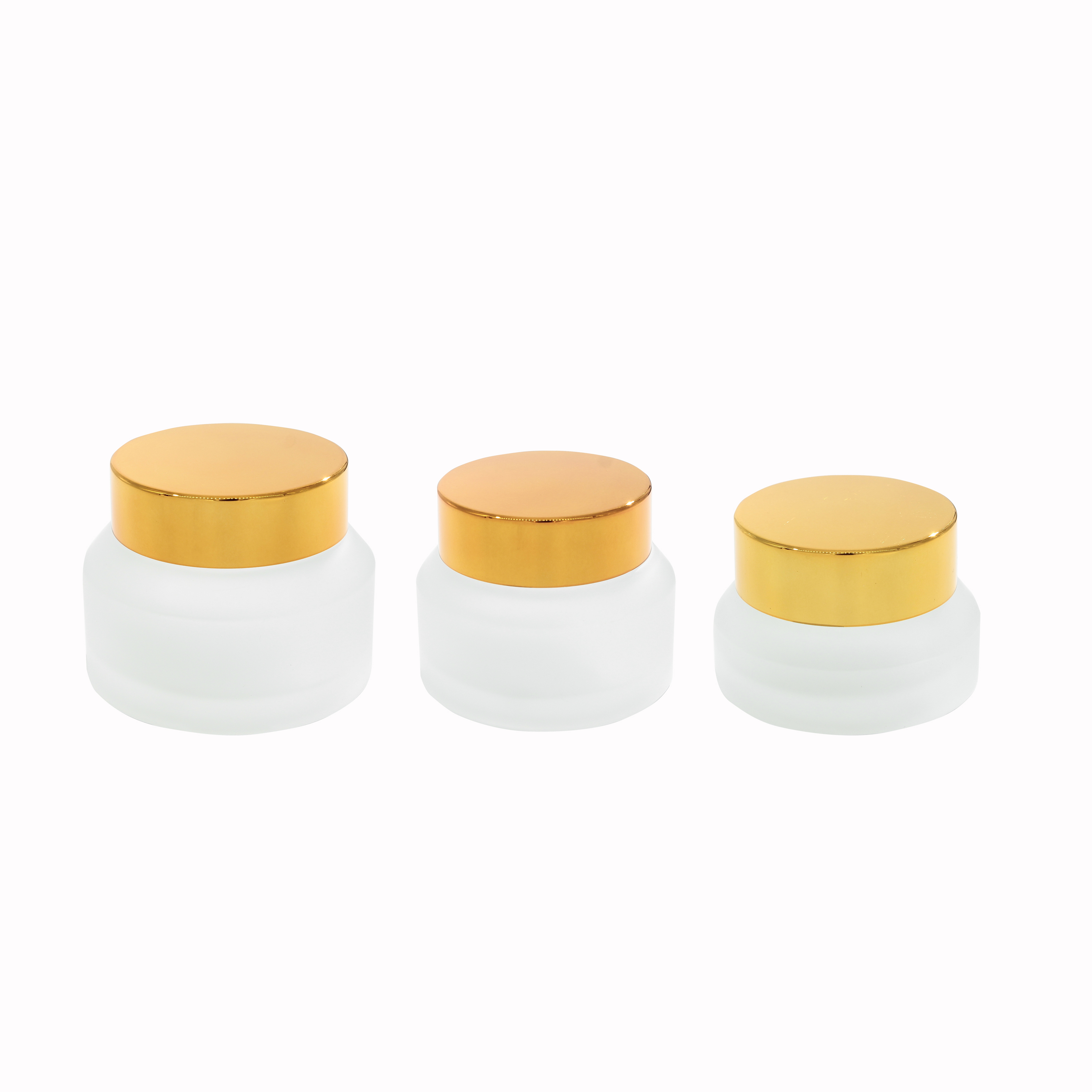 High Quantity Round Shape Small Capacity Volume Forst Glass Jars with Golden Plating Lids for Cream