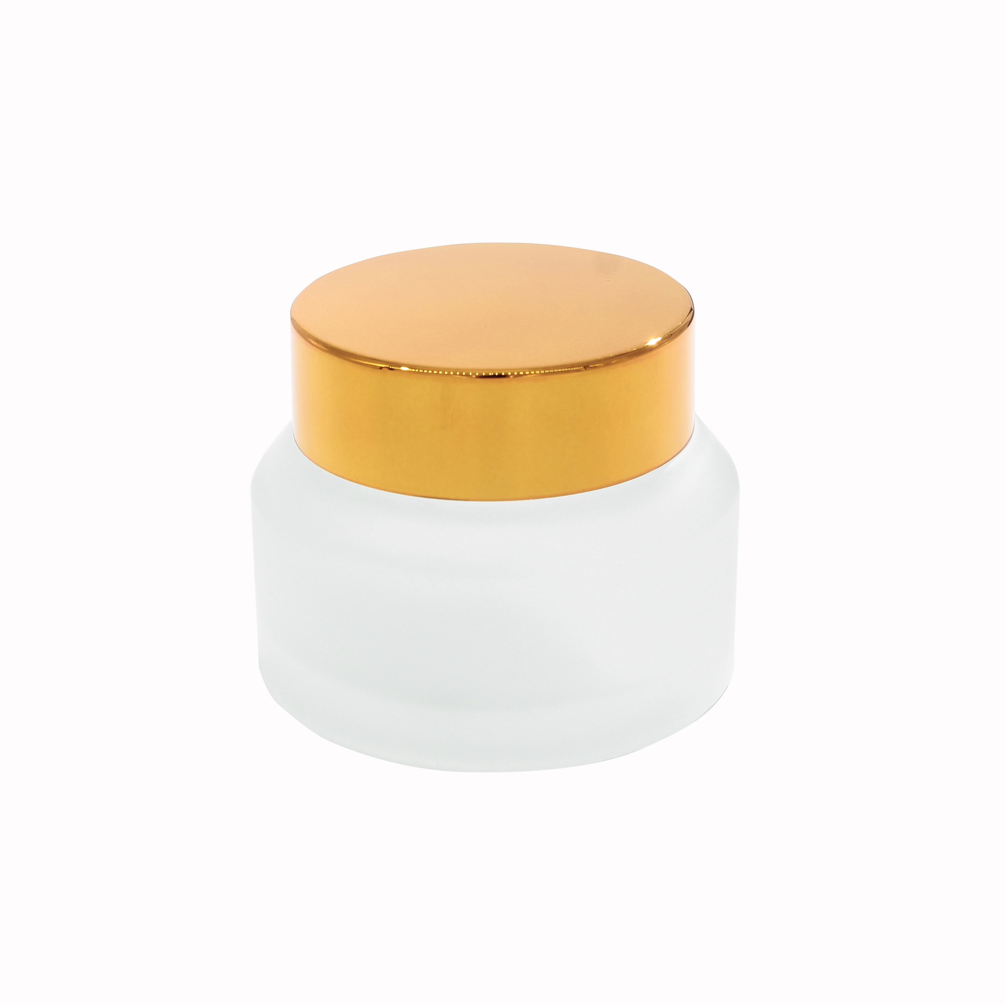 High Quantity Round Shape Small Capacity Volume Forst Glass Jars with Golden Plating Lids for Cream