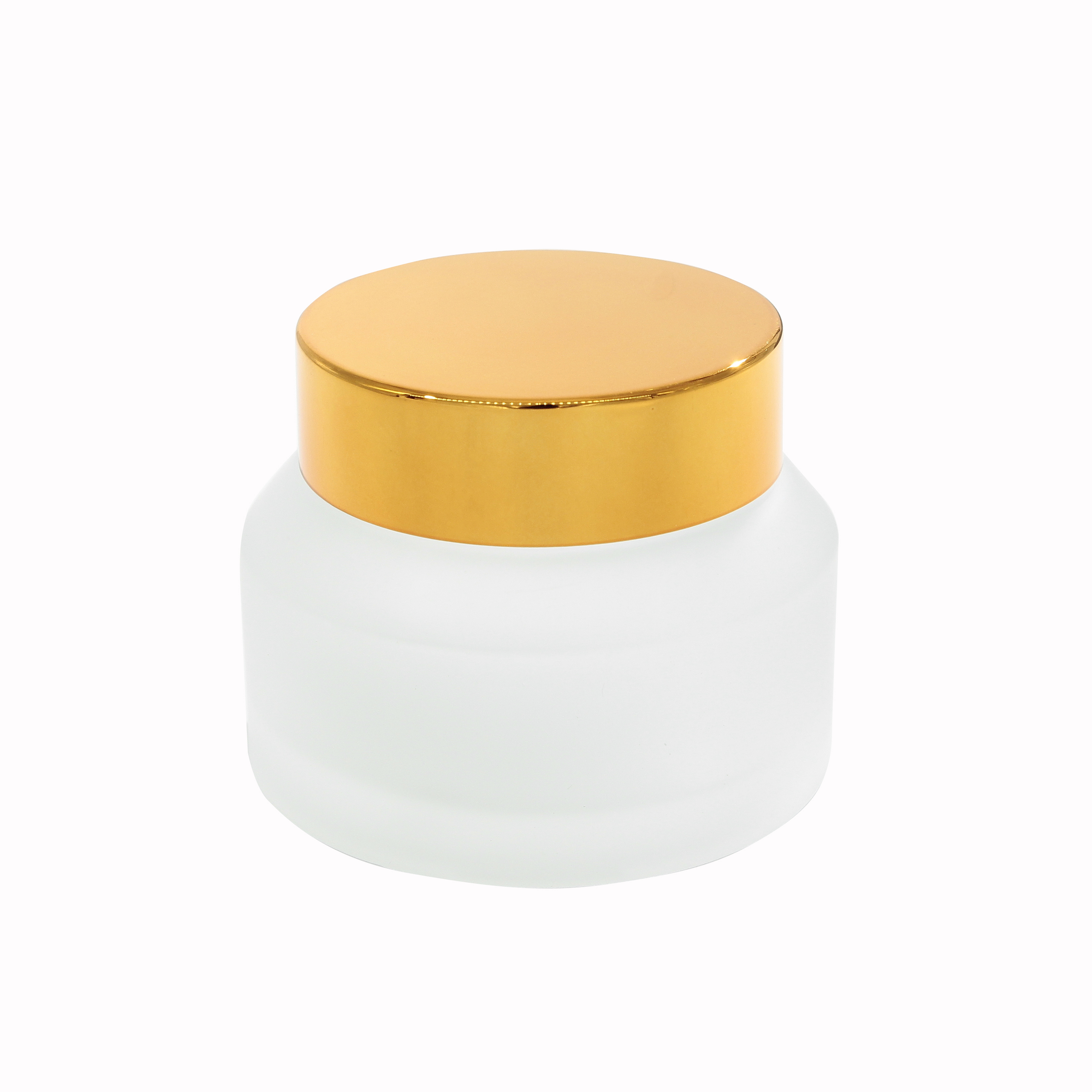 High Quantity Round Shape Small Capacity Volume Forst Glass Jars with Golden Plating Lids for Cream