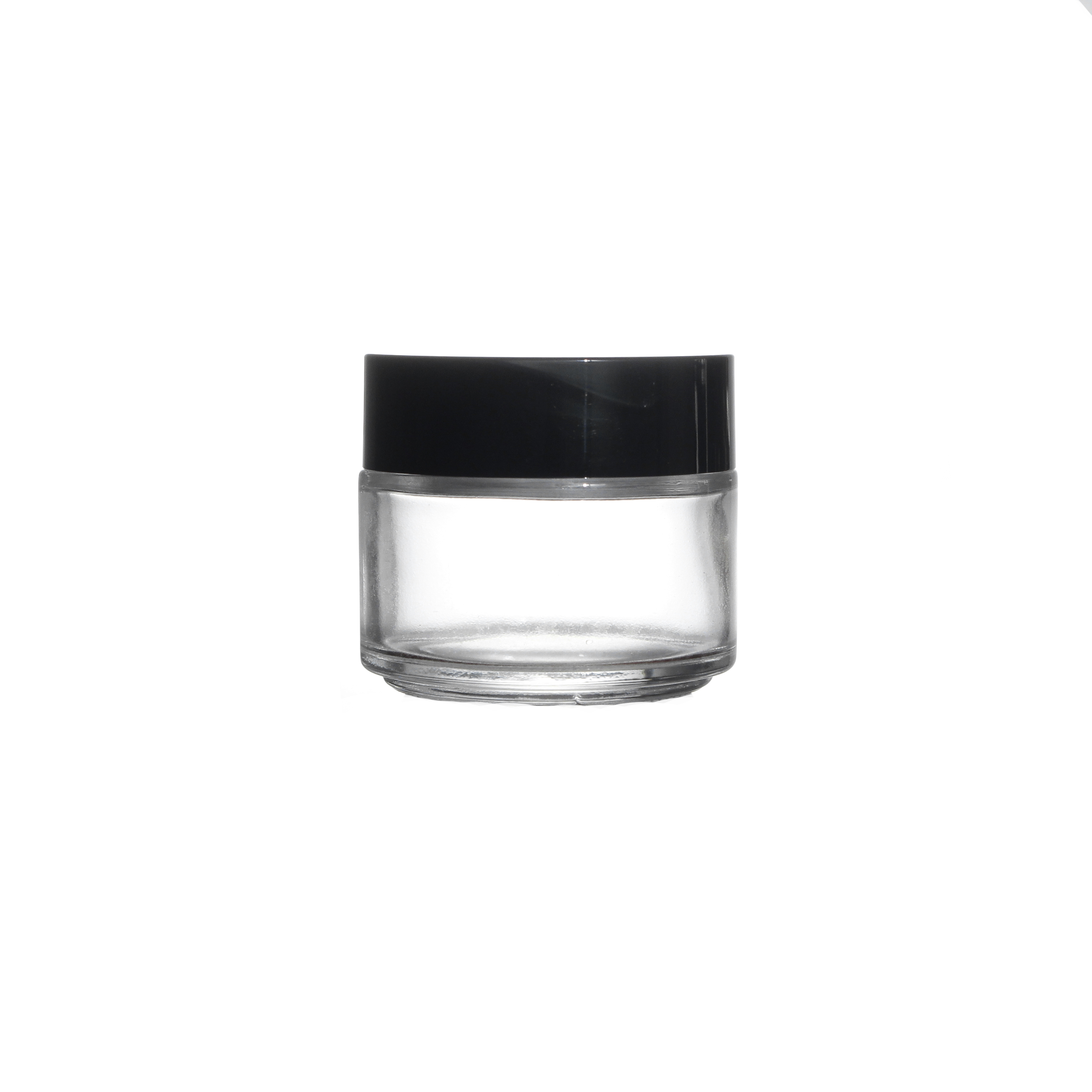 High Quantity15ml 25ml 30ml 50ml Round Shape Small Capacity Volume Clear Glass Jars with Black Plating Lids Cream Containers