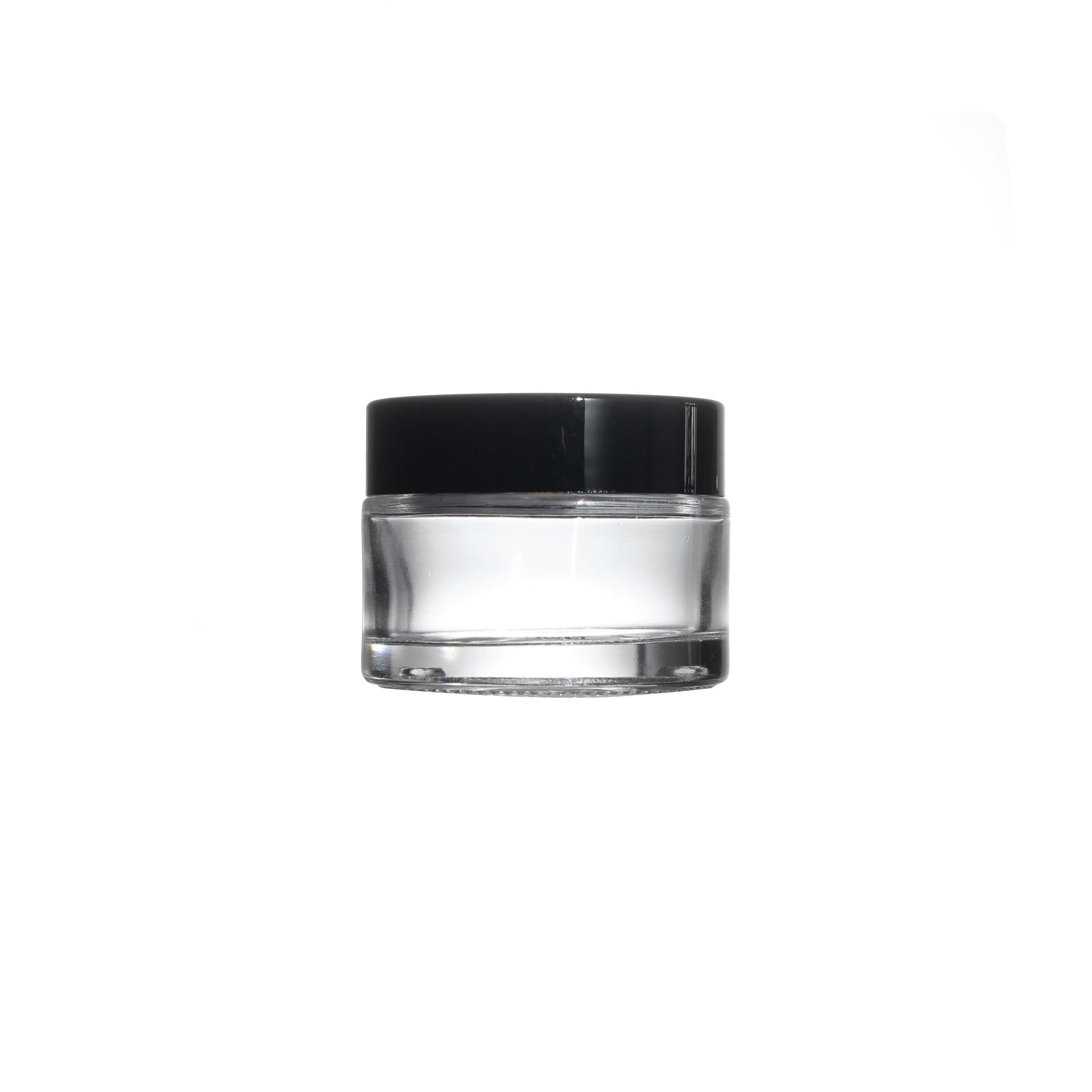 High Quantity15ml 25ml 30ml 50ml Round Shape Small Capacity Volume Clear Glass Jars with Black Plating Lids Cream Containers