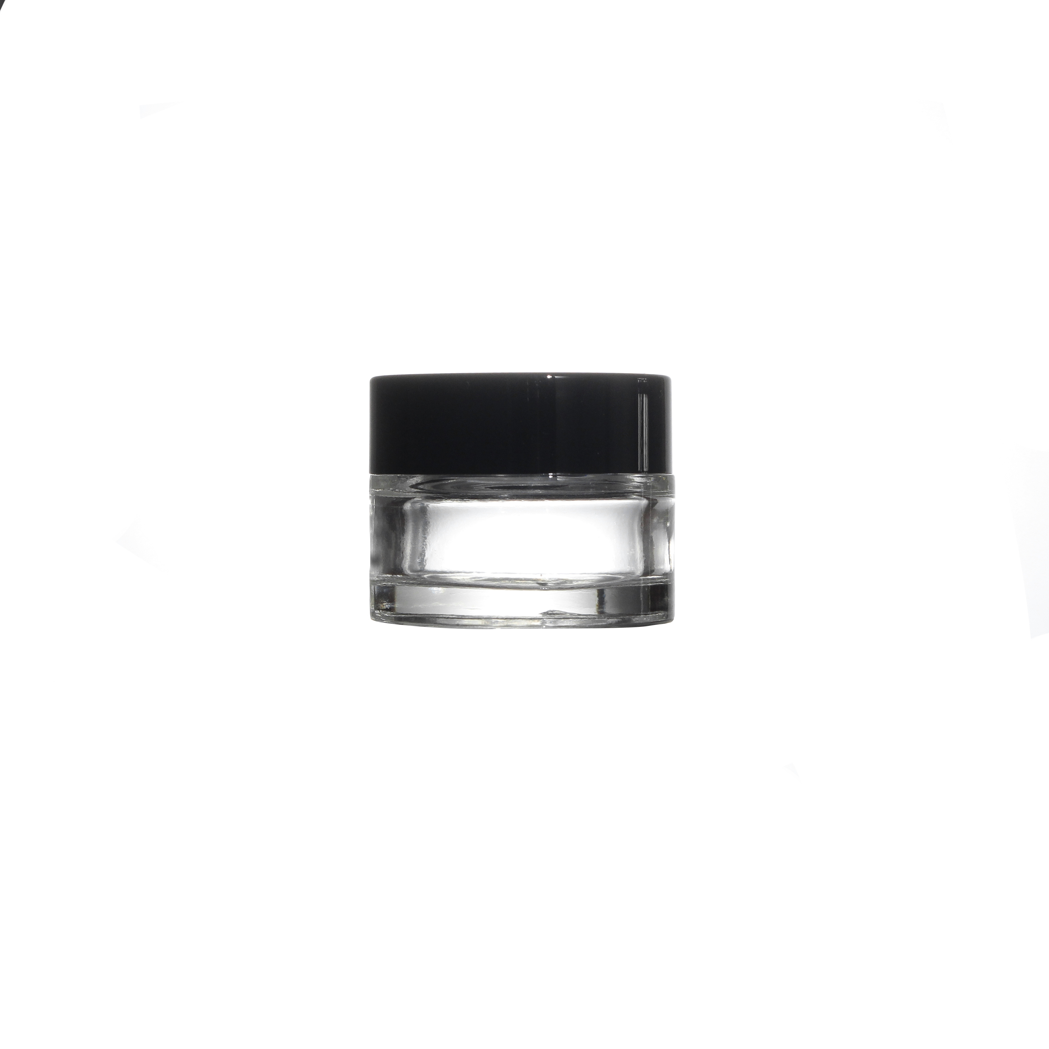 High Quantity15ml 25ml 30ml 50ml Round Shape Small Capacity Volume Clear Glass Jars with Black Plating Lids Cream Containers