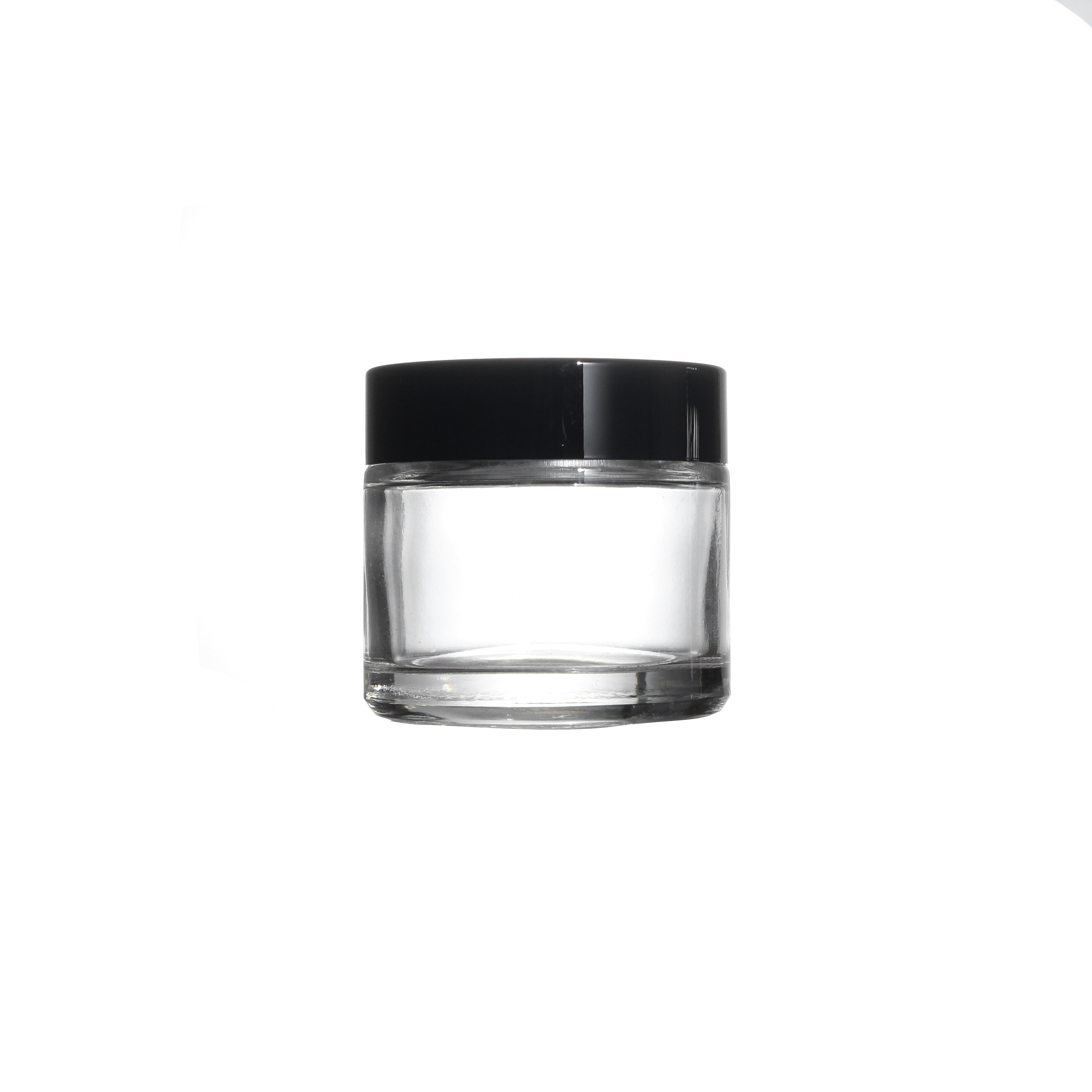 High Quantity15ml 25ml 30ml 50ml Round Shape Small Capacity Volume Clear Glass Jars with Black Plating Lids Cream Containers