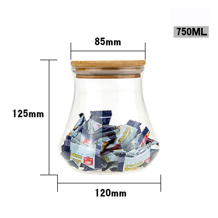 High Resistant Glass Storage Jar with Bamboo Lid for Snack, Coffee, Candy, Tea