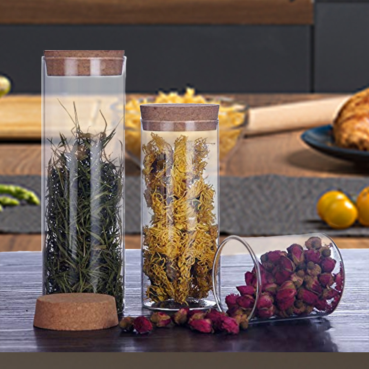 High Standard Borosilicate Container Jar Glass Food Storage With Wood Cork