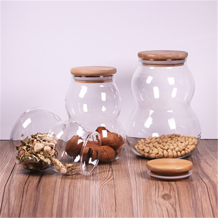 High borosilicate Food Storage Glass Jars Glass with Bamboo Lid and Silicone Ring