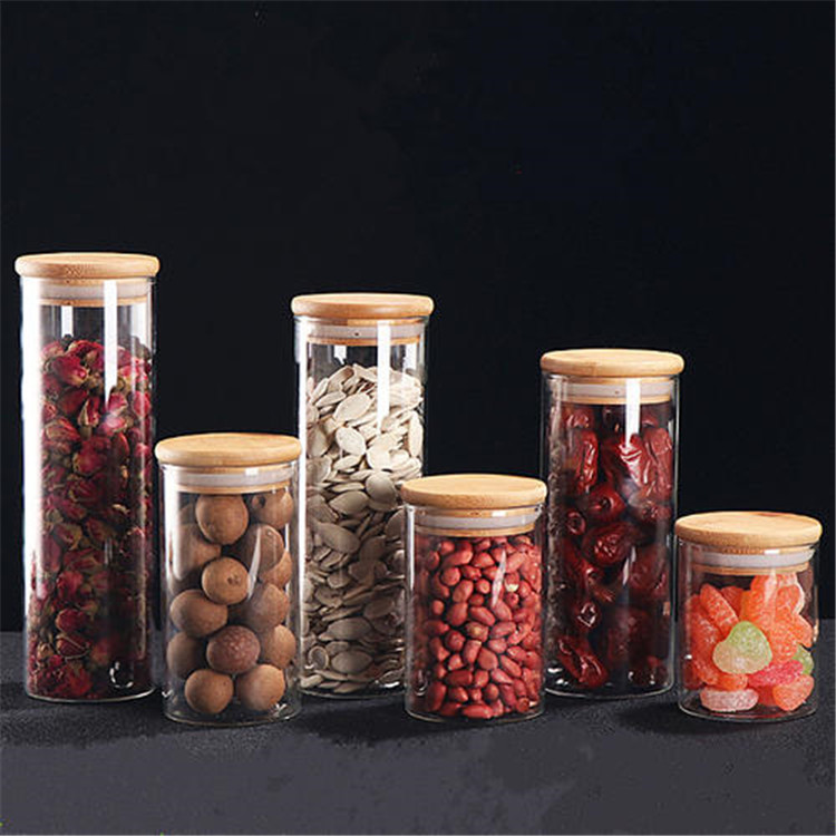 High borosilicate Food Storage Glass Jars Glass with Bamboo Lid and Silicone Ring