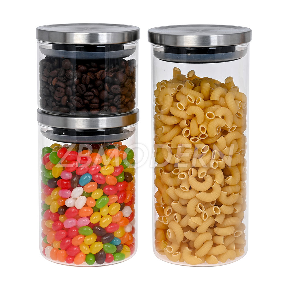 High borosilicate Glass Food Storage Jars Containers Glass Storage Jar with Airtight Stainless steel lid Kitchen Glass Canisters
