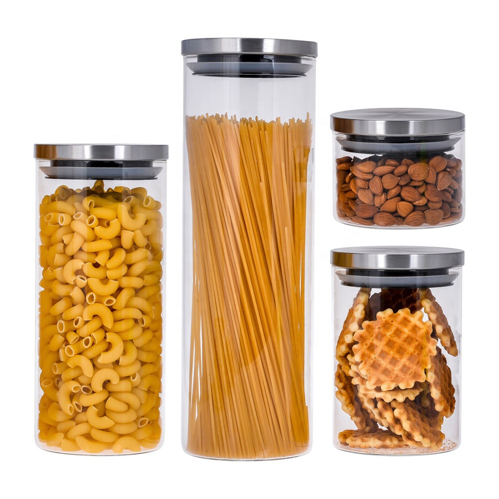 High borosilicate Glass Food Storage Jars Containers Glass Storage Jar with Airtight Stainless steel lid Kitchen Glass Canisters