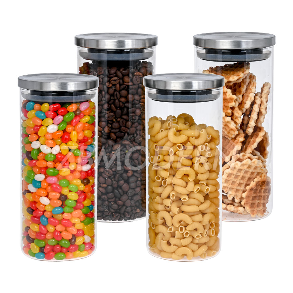 High borosilicate Glass Food Storage Jars Containers Glass Storage Jar with Airtight Stainless steel lid Kitchen Glass Canisters