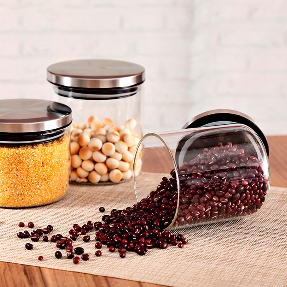 High borosilicate Glass Food Storage Jars Containers Glass Storage Jar with Airtight Stainless steel lid Kitchen Glass Canisters