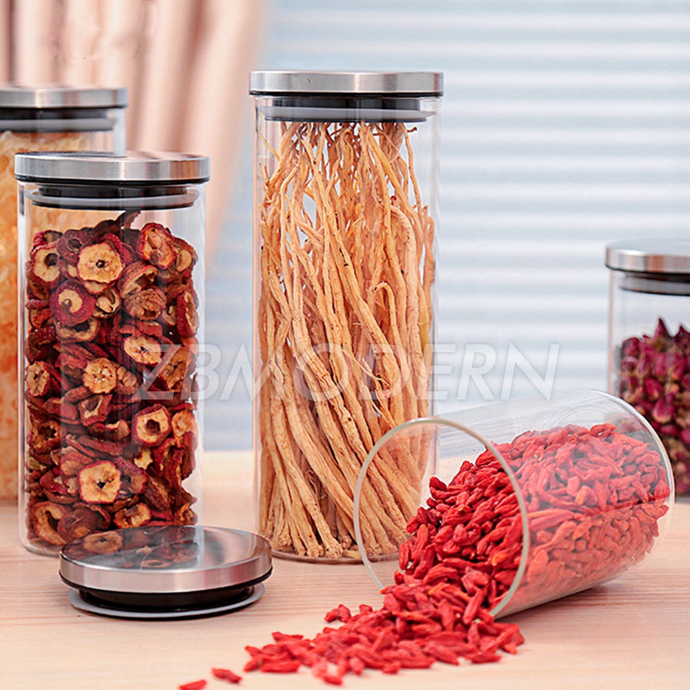 High borosilicate Glass Food Storage Jars Containers Glass Storage Jar with Airtight Stainless steel lid Kitchen Glass Canisters