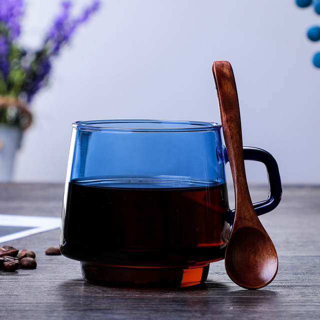 High borosilicate amber coffee glass with spoon and saucer