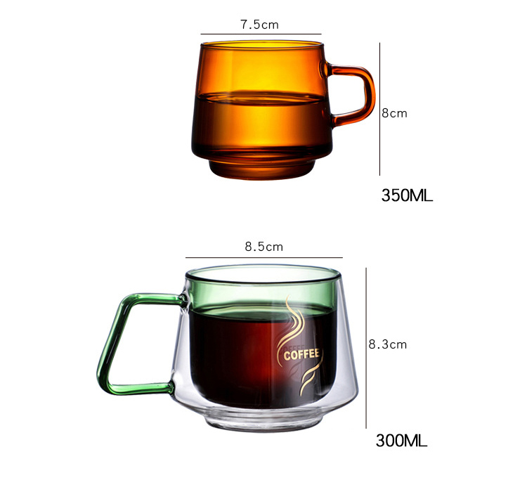 High borosilicate amber coffee glass with spoon and saucer