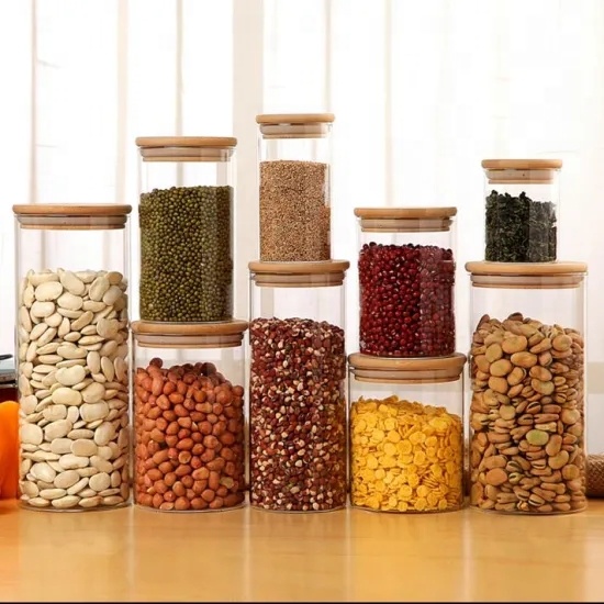 High borosilicate bamboo lids kitchen glass airtight container storage bottles glass jars