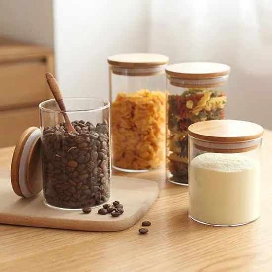High borosilicate bamboo lids kitchen glass airtight container storage bottles glass jars