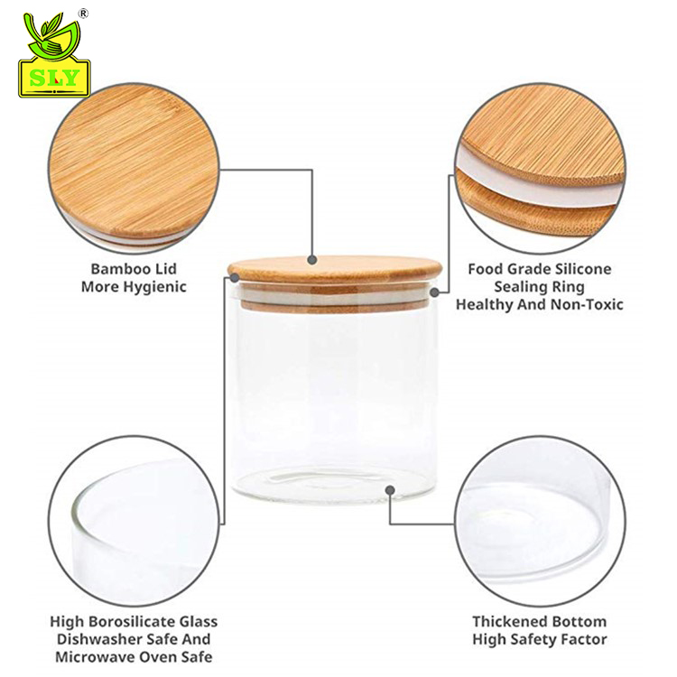 High borosilicate clear food storage container glass jars bamboo lid