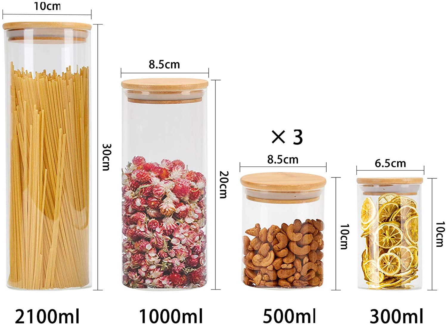 High borosilicate glass food storage Set of 3 / 6 / 12 Storage Jars Borosilicate Glass with Lid