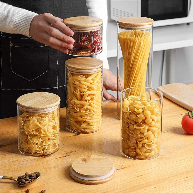 High borosilicate glass food storage jar with bamboo lid