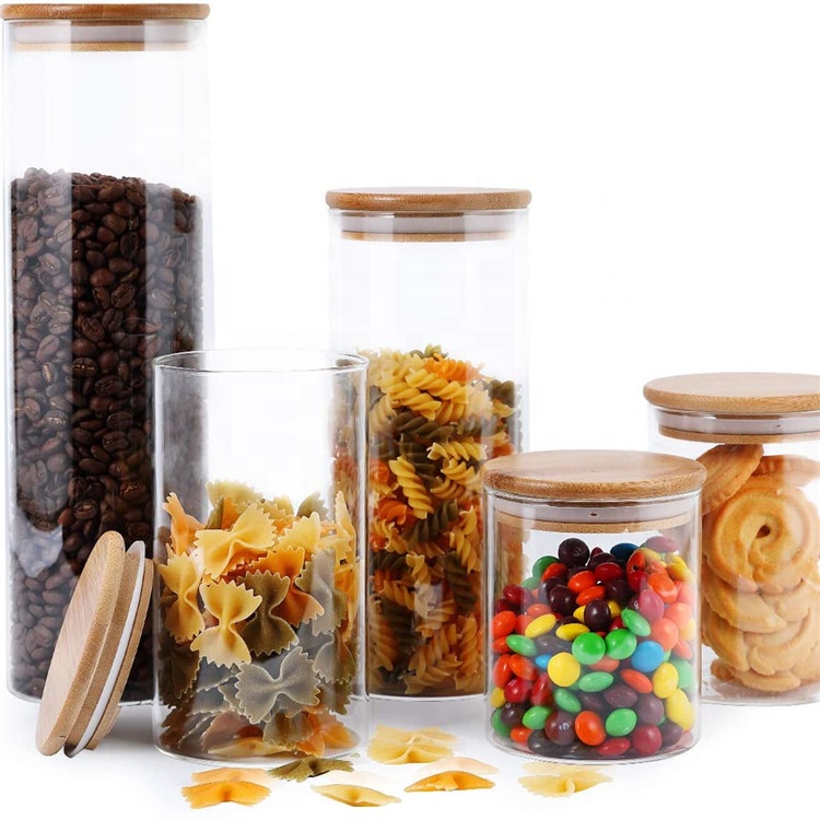 High borosilicate glass food storage jar with bamboo lid