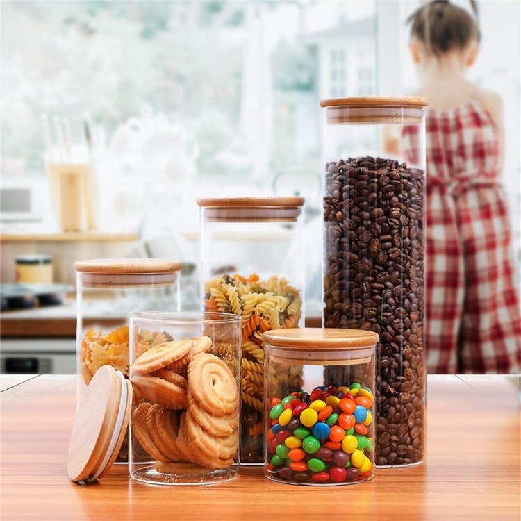 High borosilicate glass food storage jar with bamboo lid