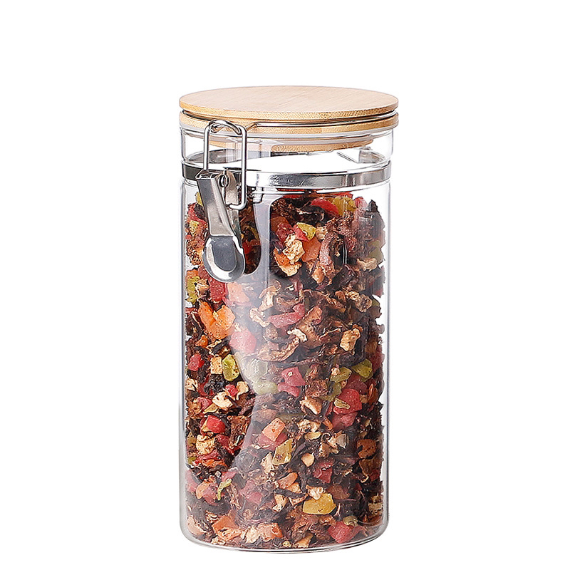 High borosilicate glass jar with wooden lid with airtight bamboo lid and customized logo printing